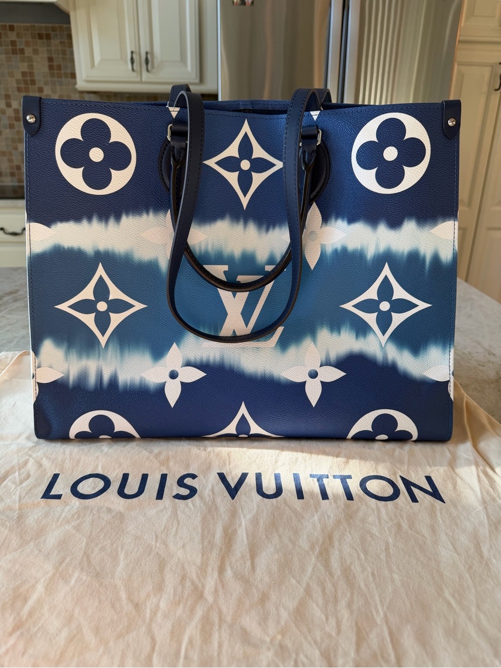 Louis Vuitton By The Pool OnTheGo GM Blue Monogram Giant Tote Authentic With COA